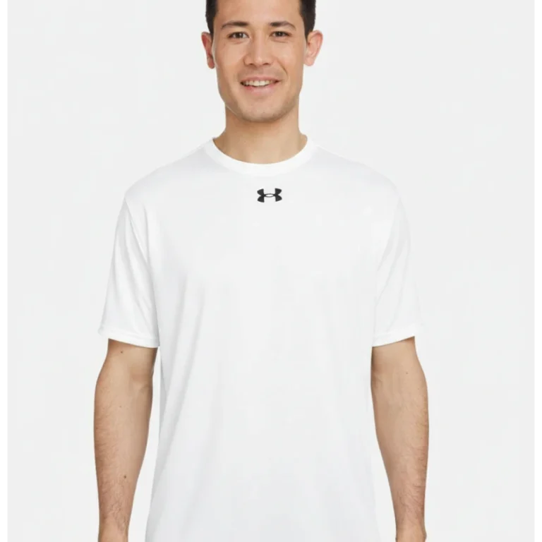 Man in white Under Armour t-shirt