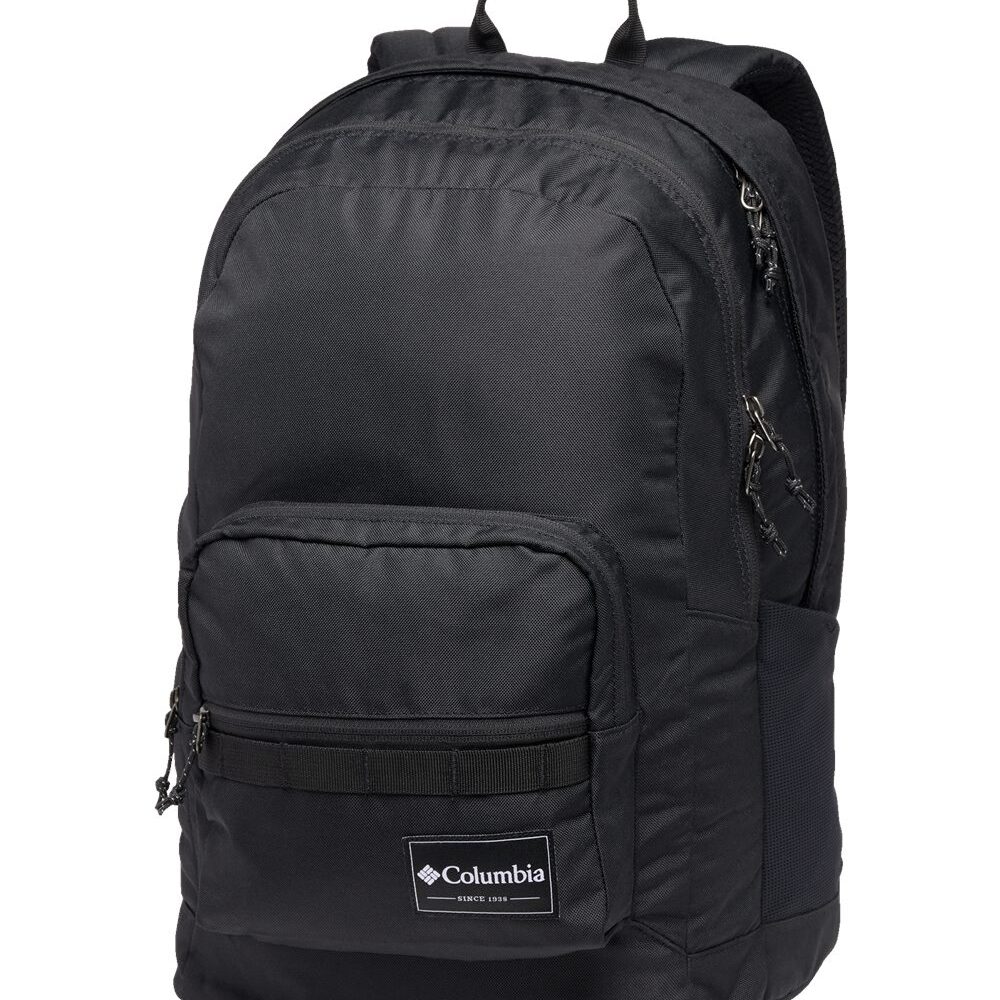 Black Columbia backpack with front pocket and logo.