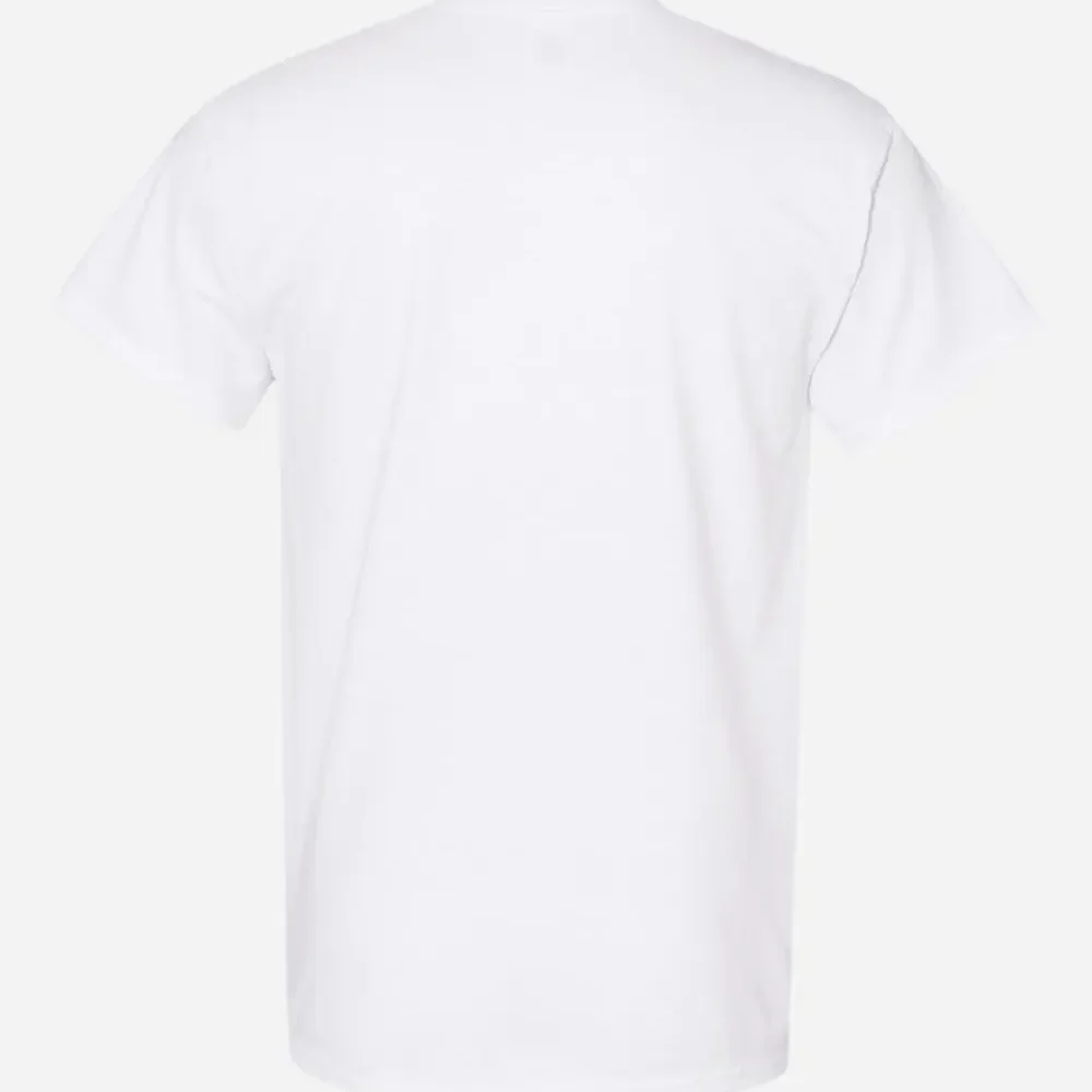 Back view of a plain white short-sleeved t-shirt