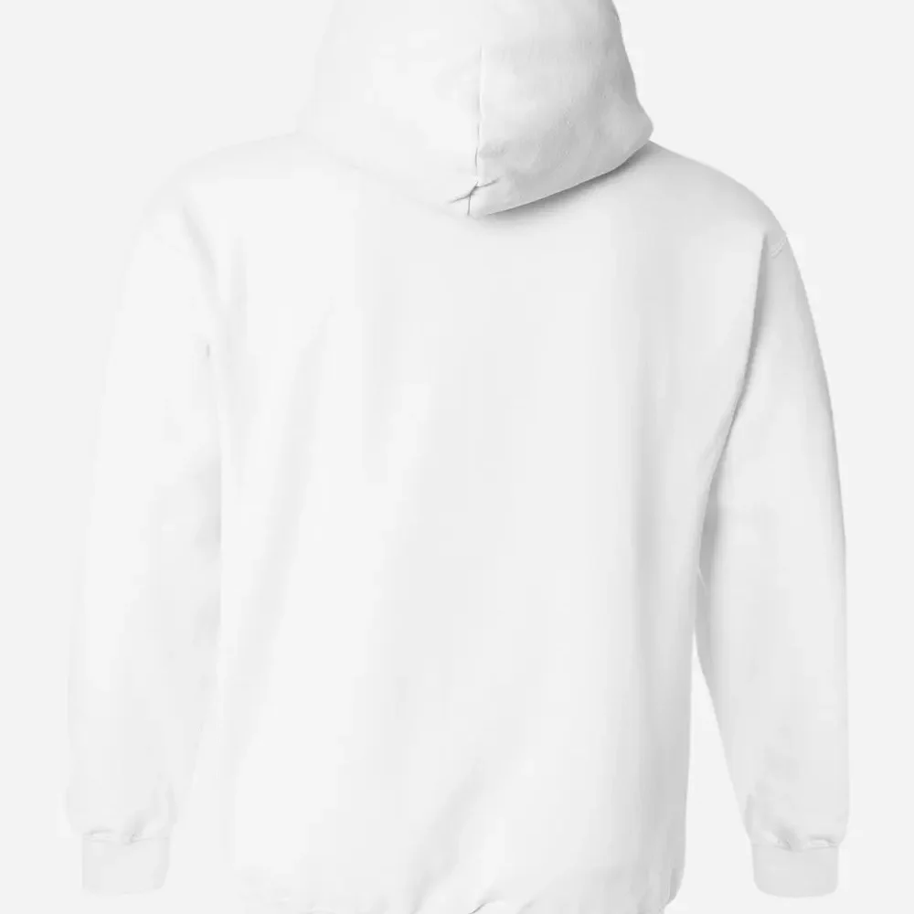 Plain white pullover hoodie, back view