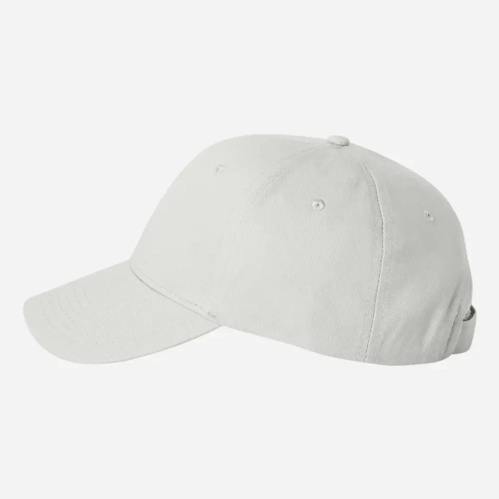 Plain light grey baseball cap, side view