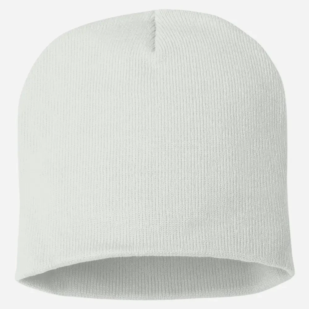 White knitted toque for winter warmth and casual style.