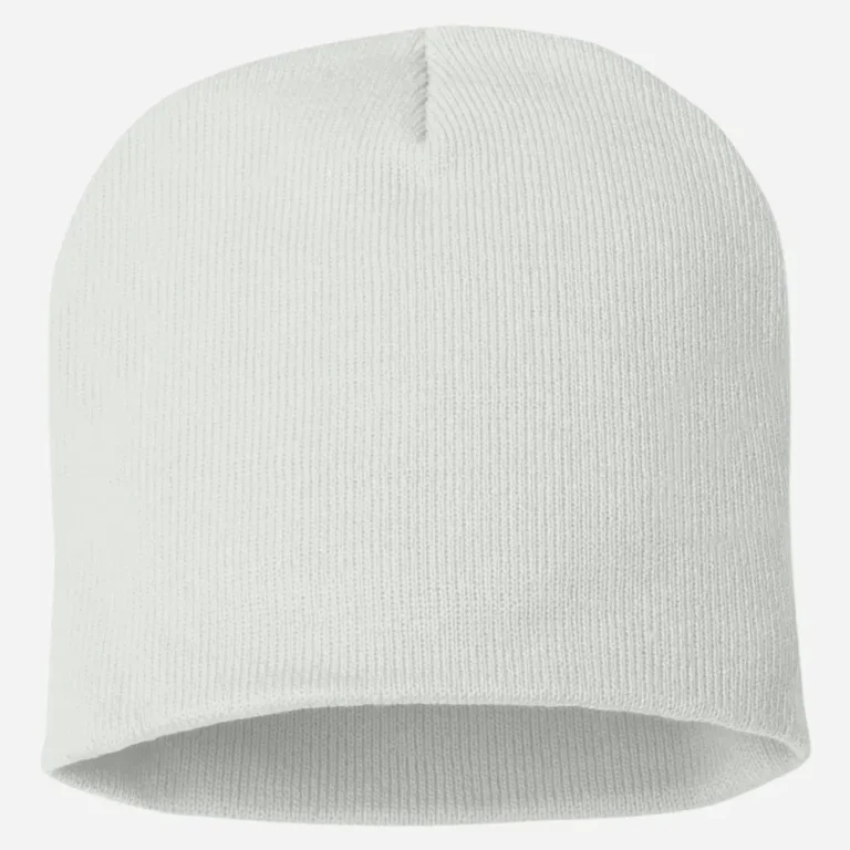 White knitted toque for winter warmth and casual style.