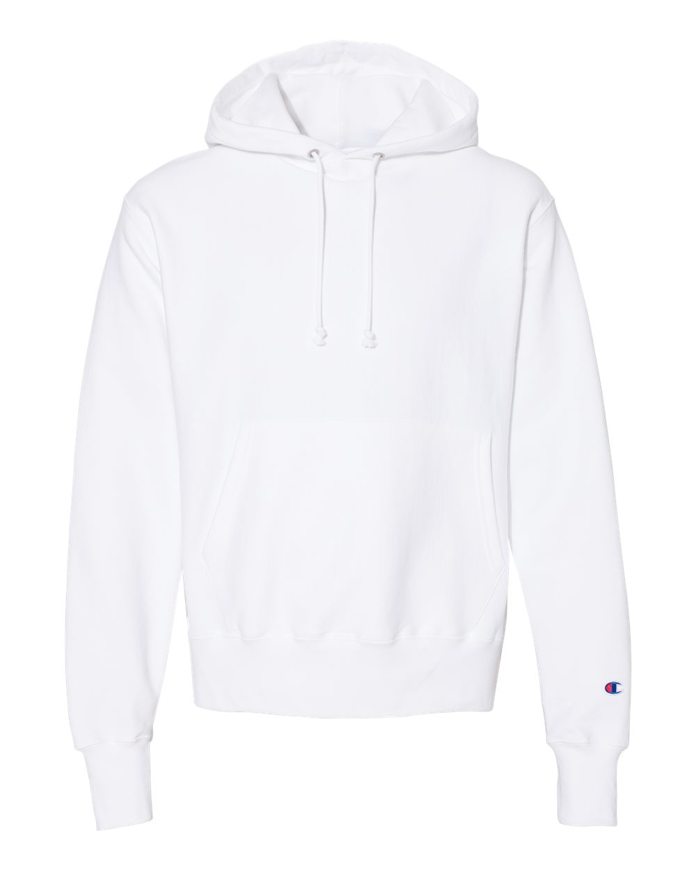 White Champion reverse weave hoodie with logo on sleeve