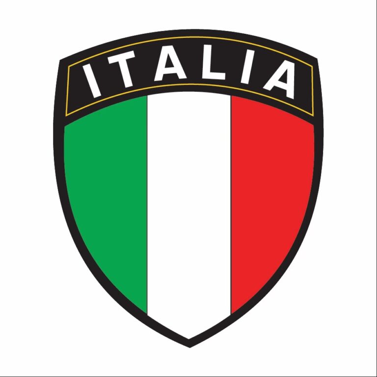 Italia crest with Italian flag colours green, white, and red.