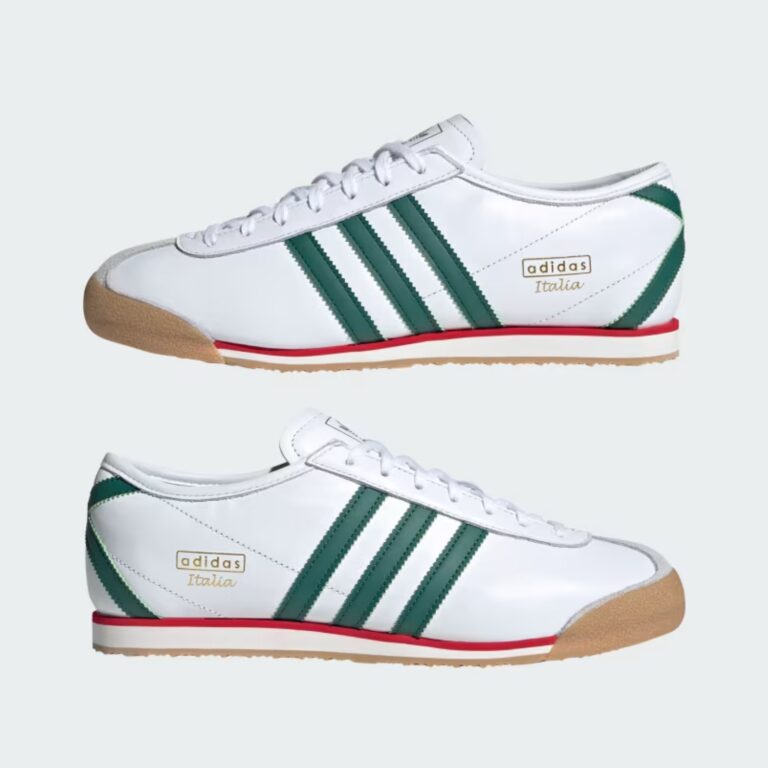 Adidas Italia white sneakers with green stripes and red trim