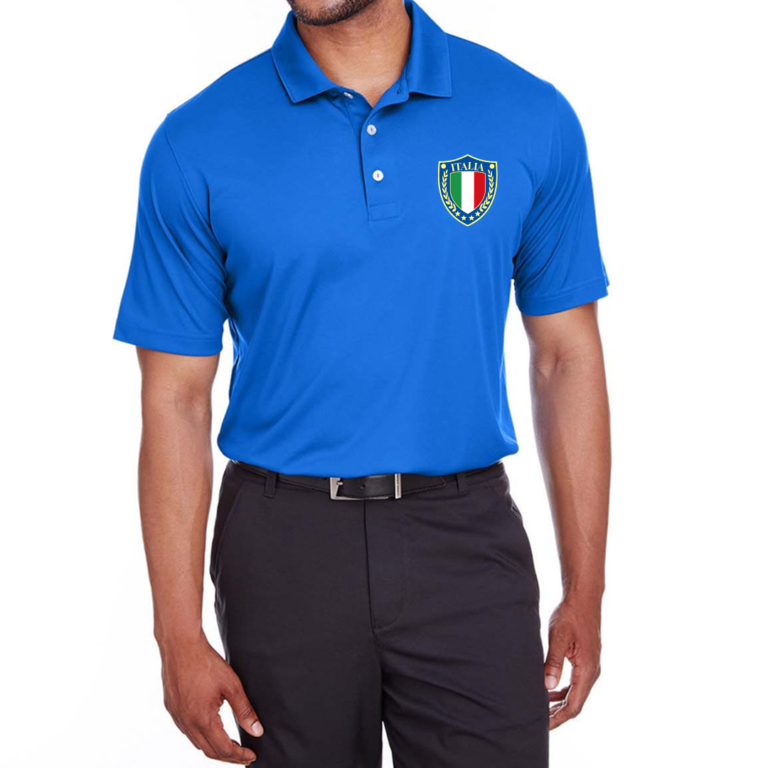 Blue polo shirt with Italia crest on the chest