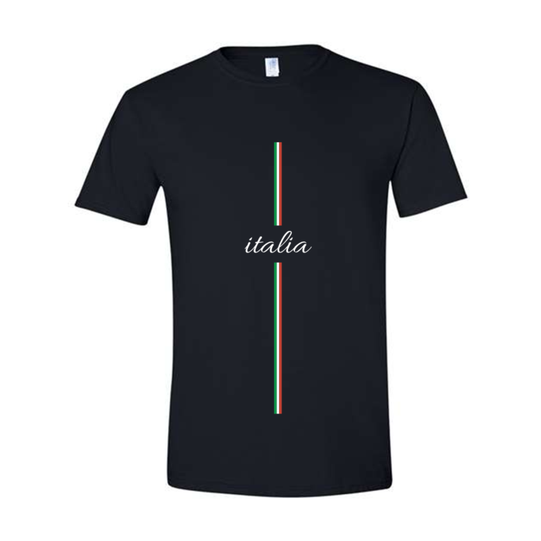 Navy t-shirt with vertical Italian flag colours and "italia" text