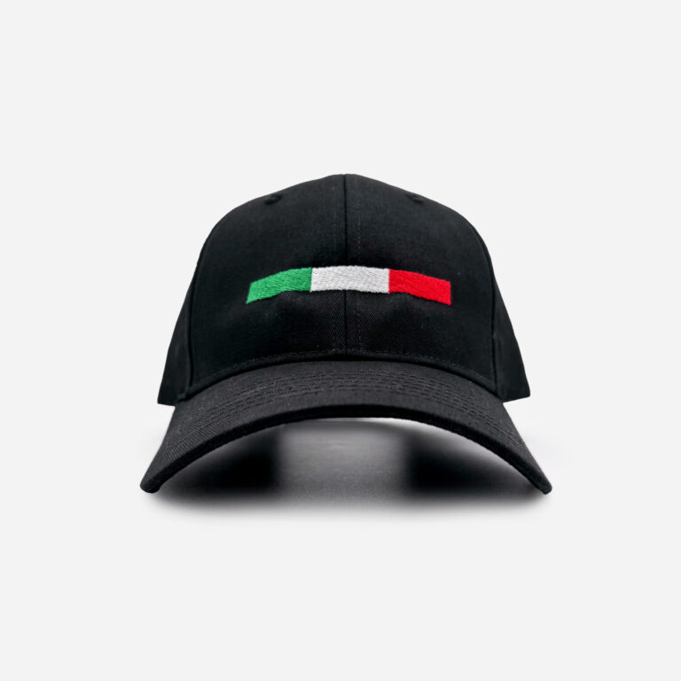 Black baseball cap with Italian flag embroidery on front