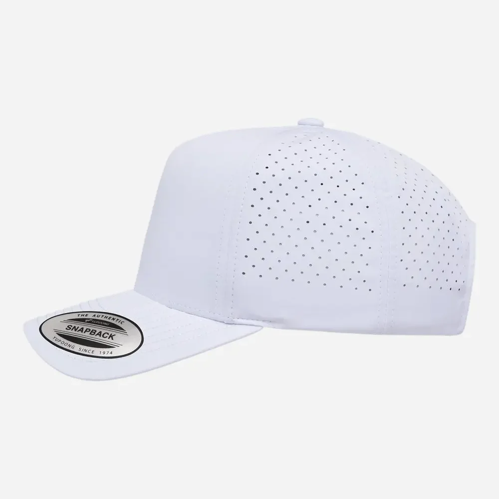 White perforated baseball cap with snapback tag