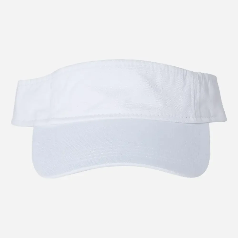 White visor cap with curved brim and fabric headband