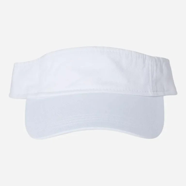 White visor cap with curved brim and fabric headband