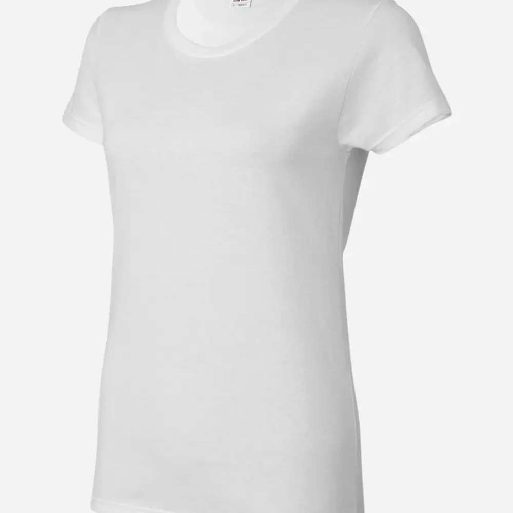 White short sleeve crew neck t-shirt on a plain background