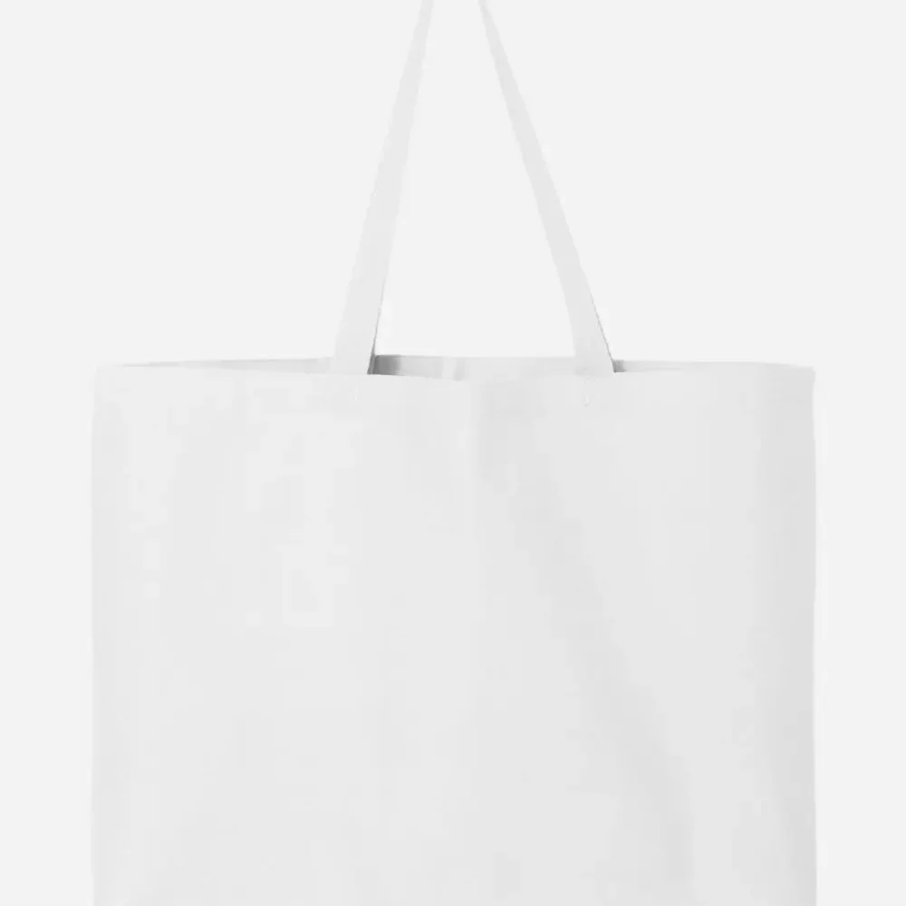 Plain white canvas tote bag with two shoulder straps