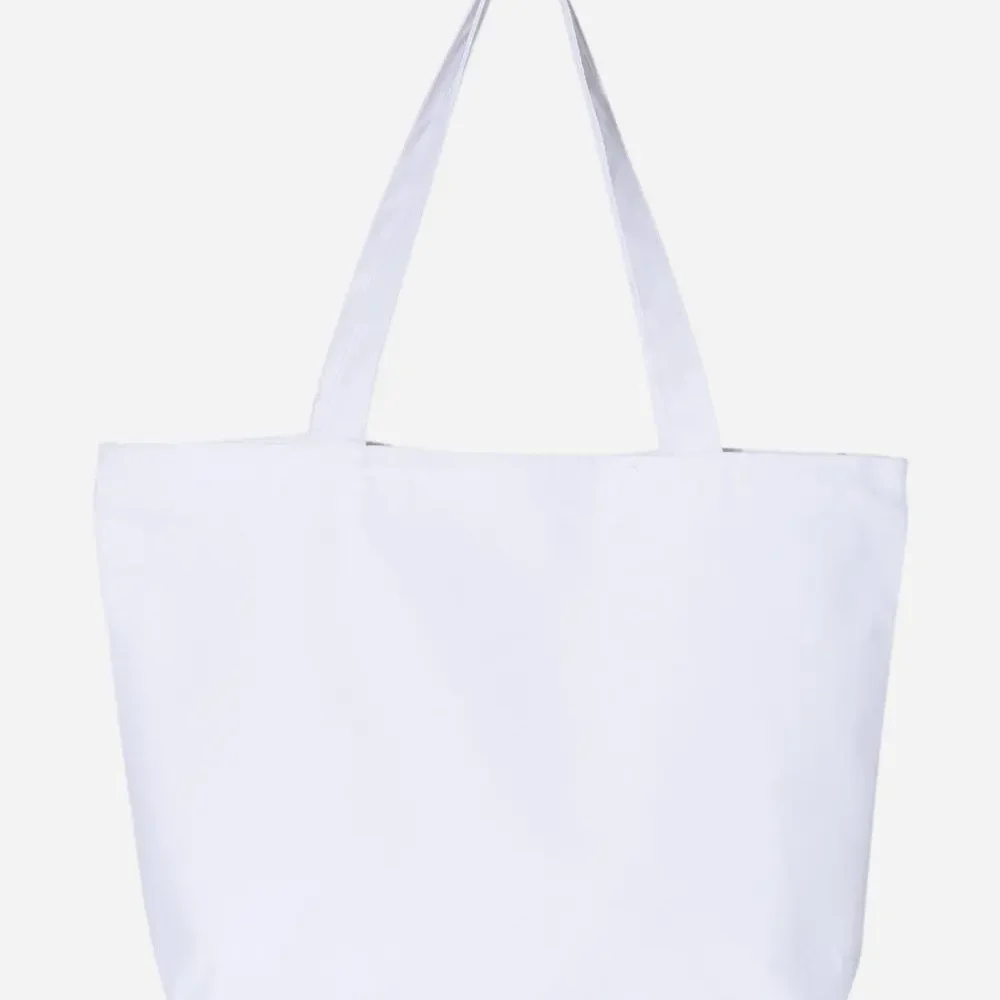 Plain white canvas tote bag with shoulder straps