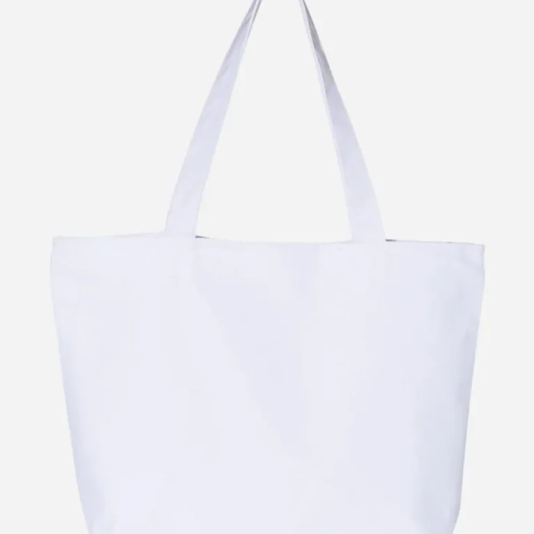 Plain white canvas tote bag with shoulder straps