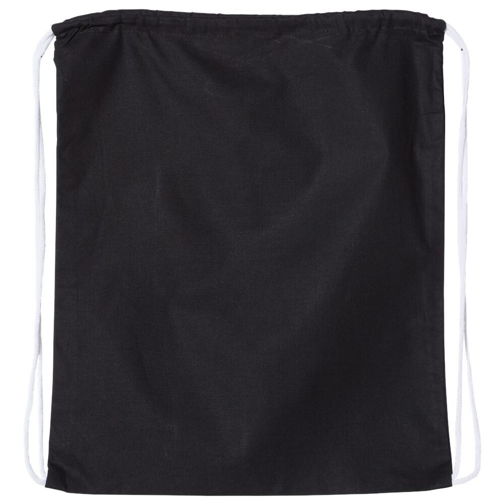 Black drawstring backpack with white cord handles