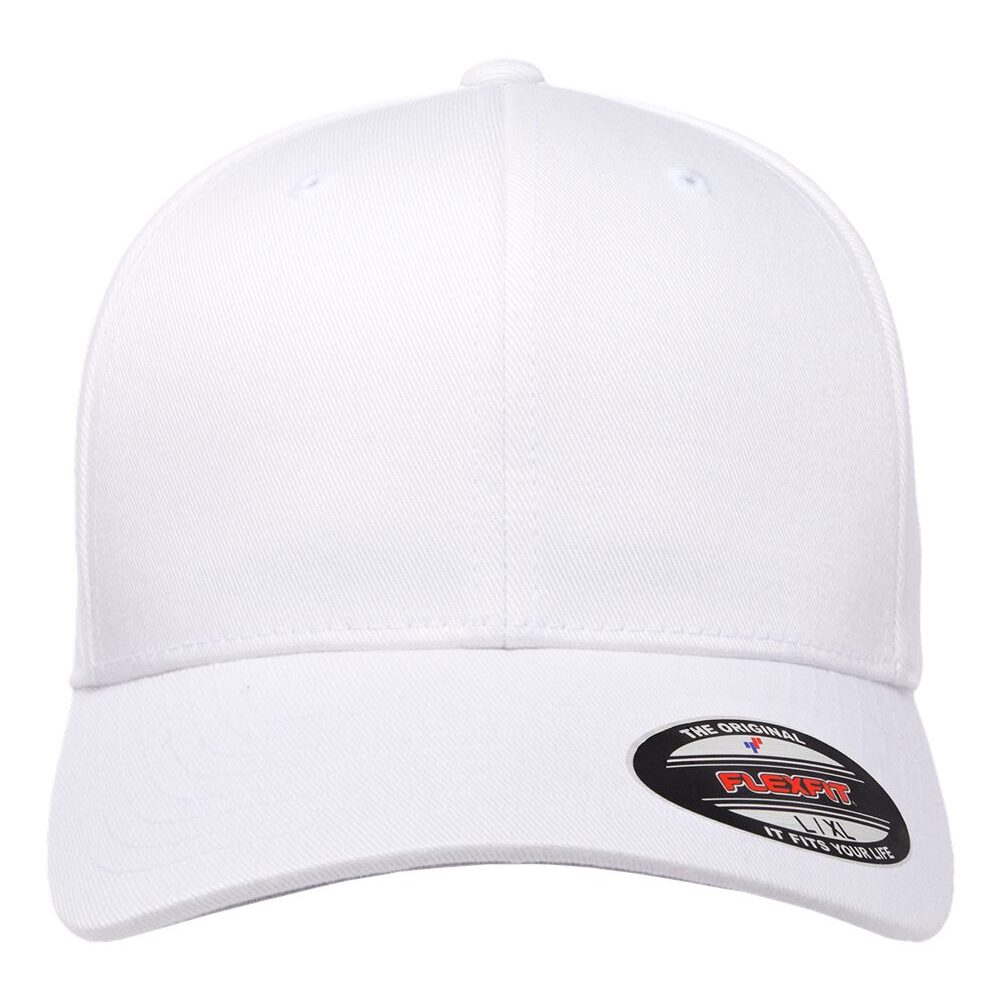 White baseball cap with Flexfit logo