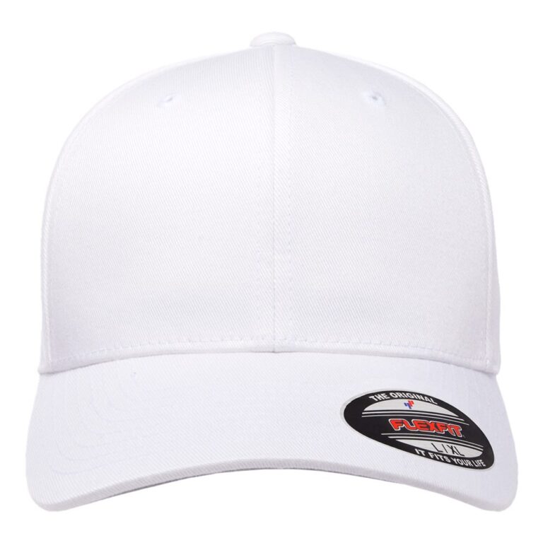 White baseball cap with Flexfit logo