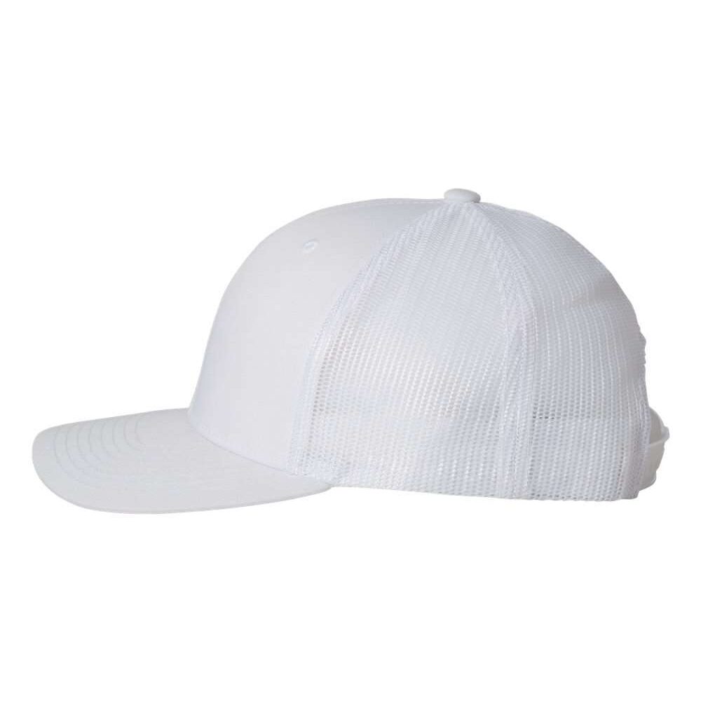 White mesh back trucker hat with a curved brim