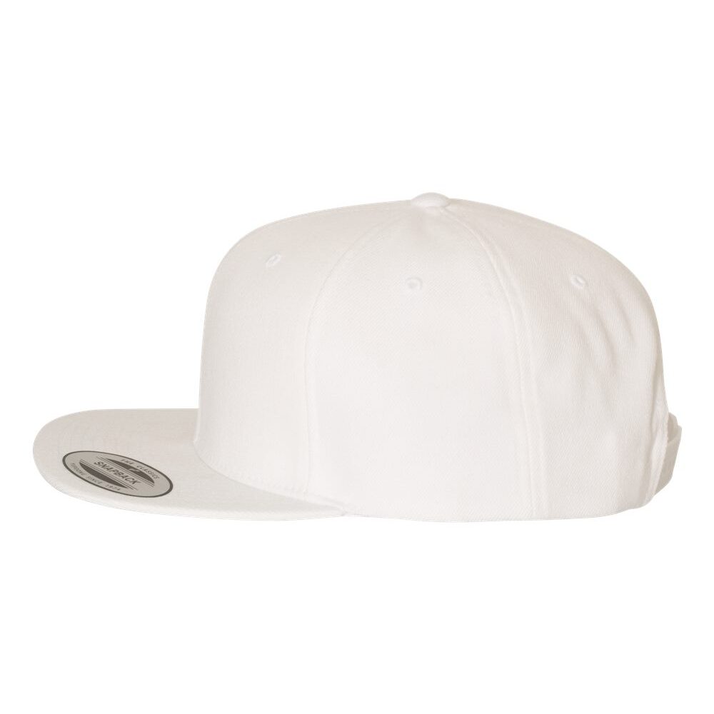 White snapback hat with a flat brim