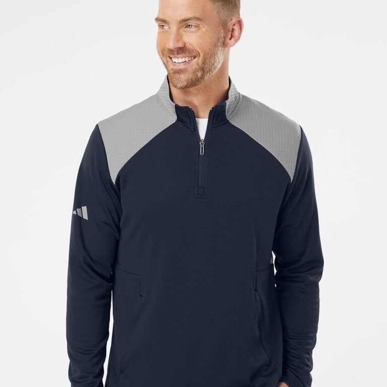 Men's Textured Mixed Media Quarter-Zip Pullover – A532