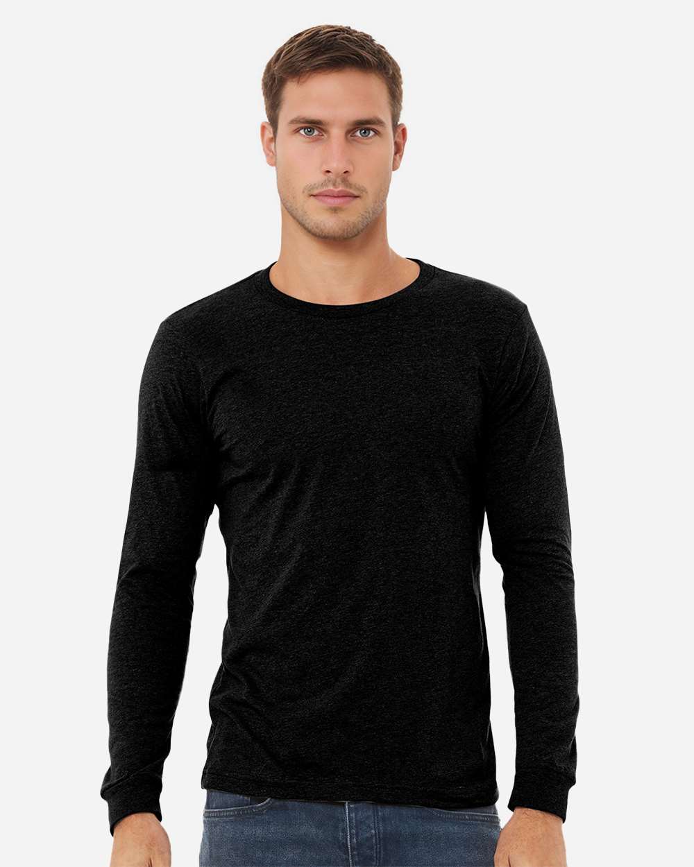 Heather CVC Long Sleeve Tee – 3501CVC – Solid Black Blend