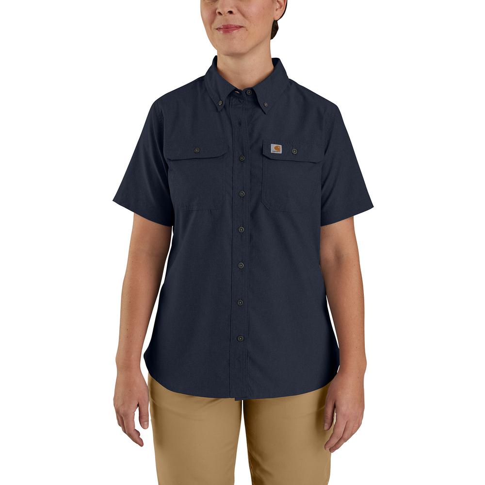 Carhartt Women's Force Relaxed Fit Lightweight Short-Sleeve Button Down Shirt – 105537 – Navy