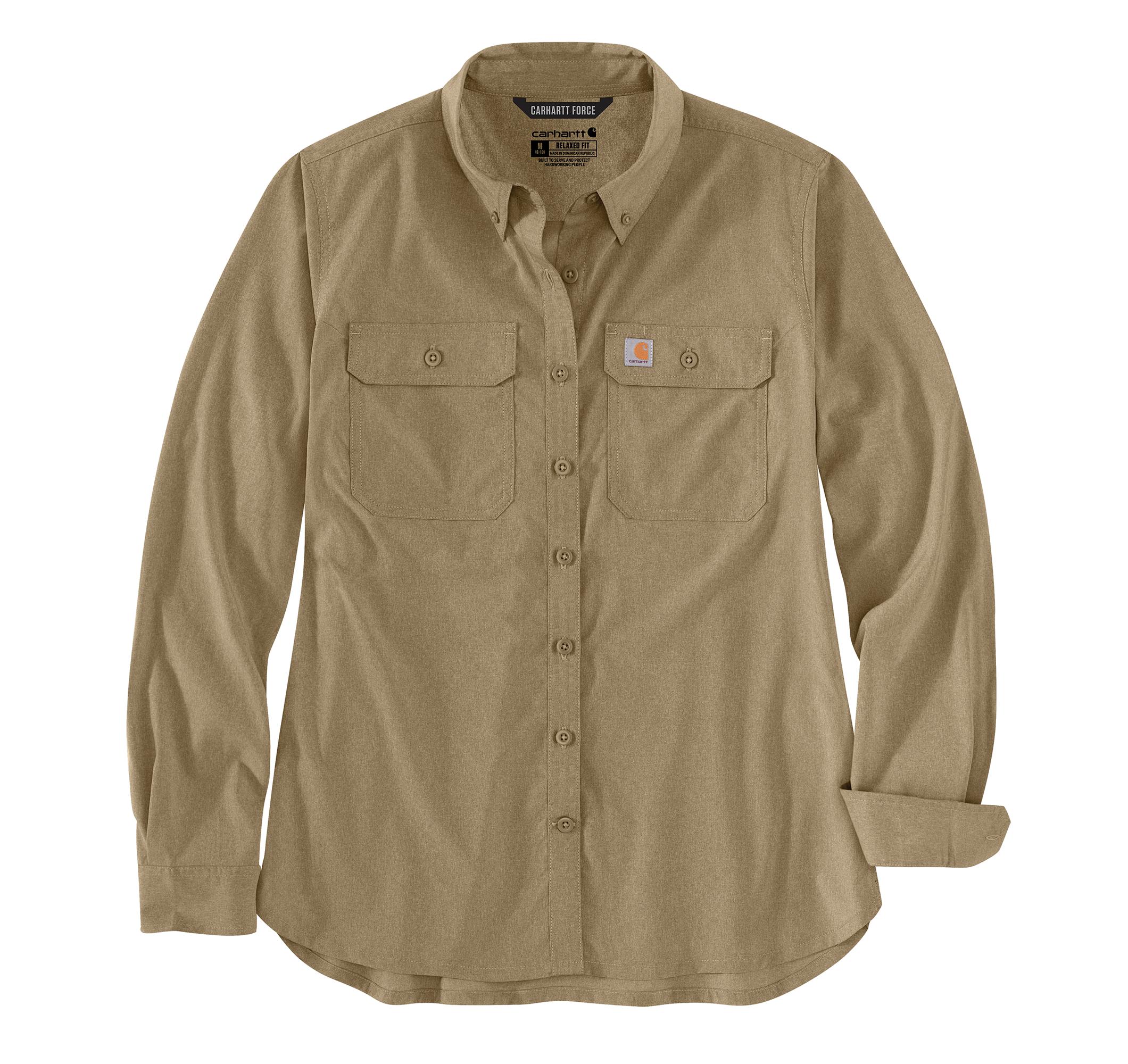 Carhartt Women's Force Relaxed Fit Lightweight Long-Sleeve Button Down Shirt – 105538 – Dark Khaki