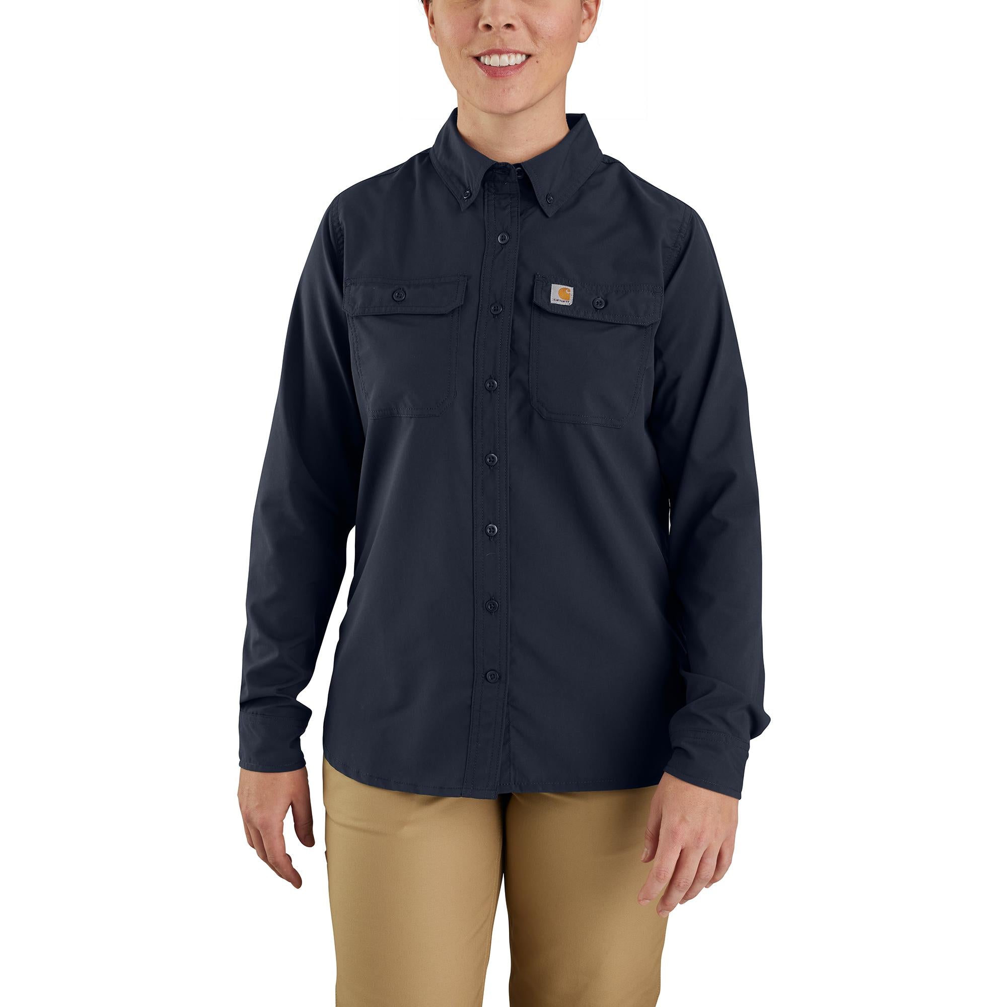 Carhartt Women's Force Relaxed Fit Lightweight Long-Sleeve Button Down Shirt – 105538 – Navy