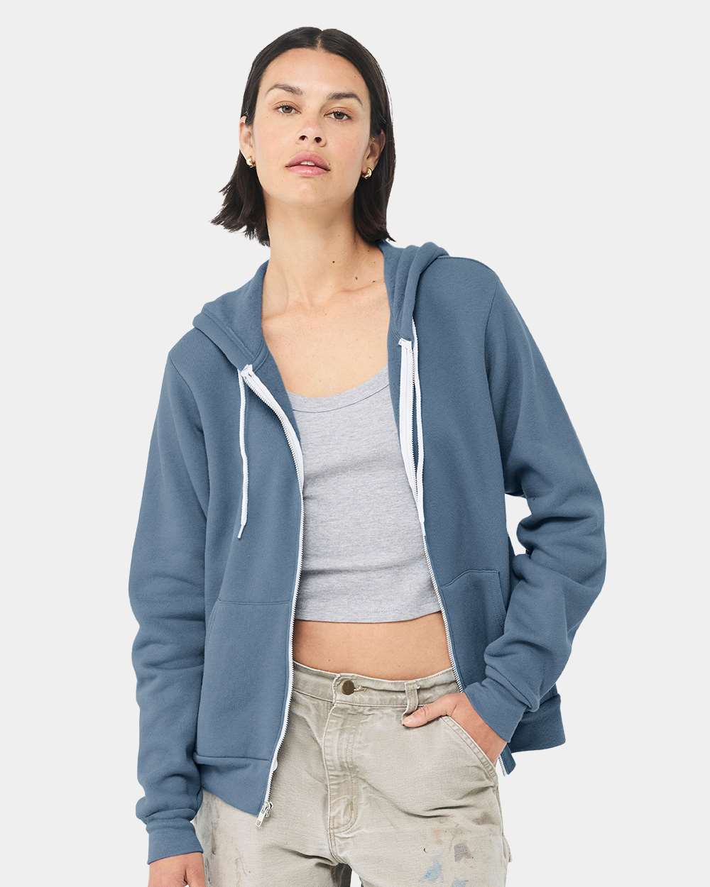 Unisex Sponge Fleece Full-Zip Hoodie Sweatshirt – 3739 – Steel Blue