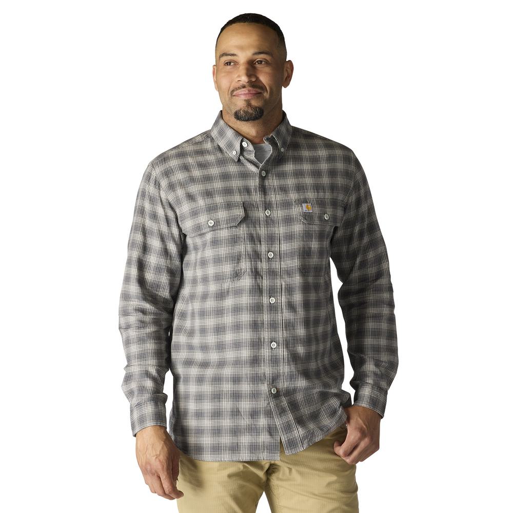 Carhartt Rugged Flex™ Lightweight Long-Sleeve Plaid Shirt – 107109 – Steel/Navy