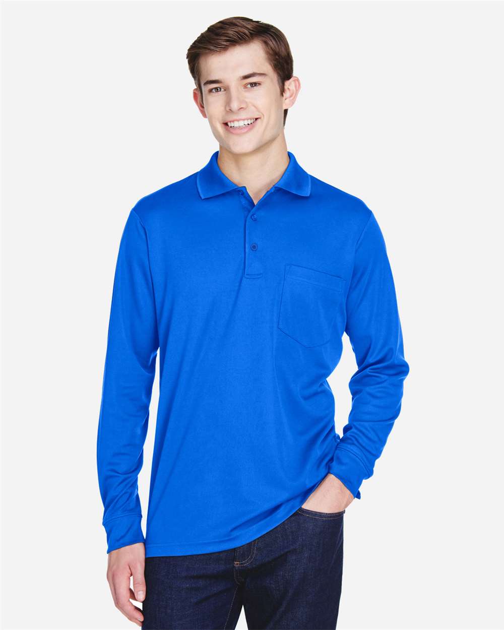 Men's Pinnacle Performance Long Sleeve Piqué Polo with Pocket – 88192P – True Royal