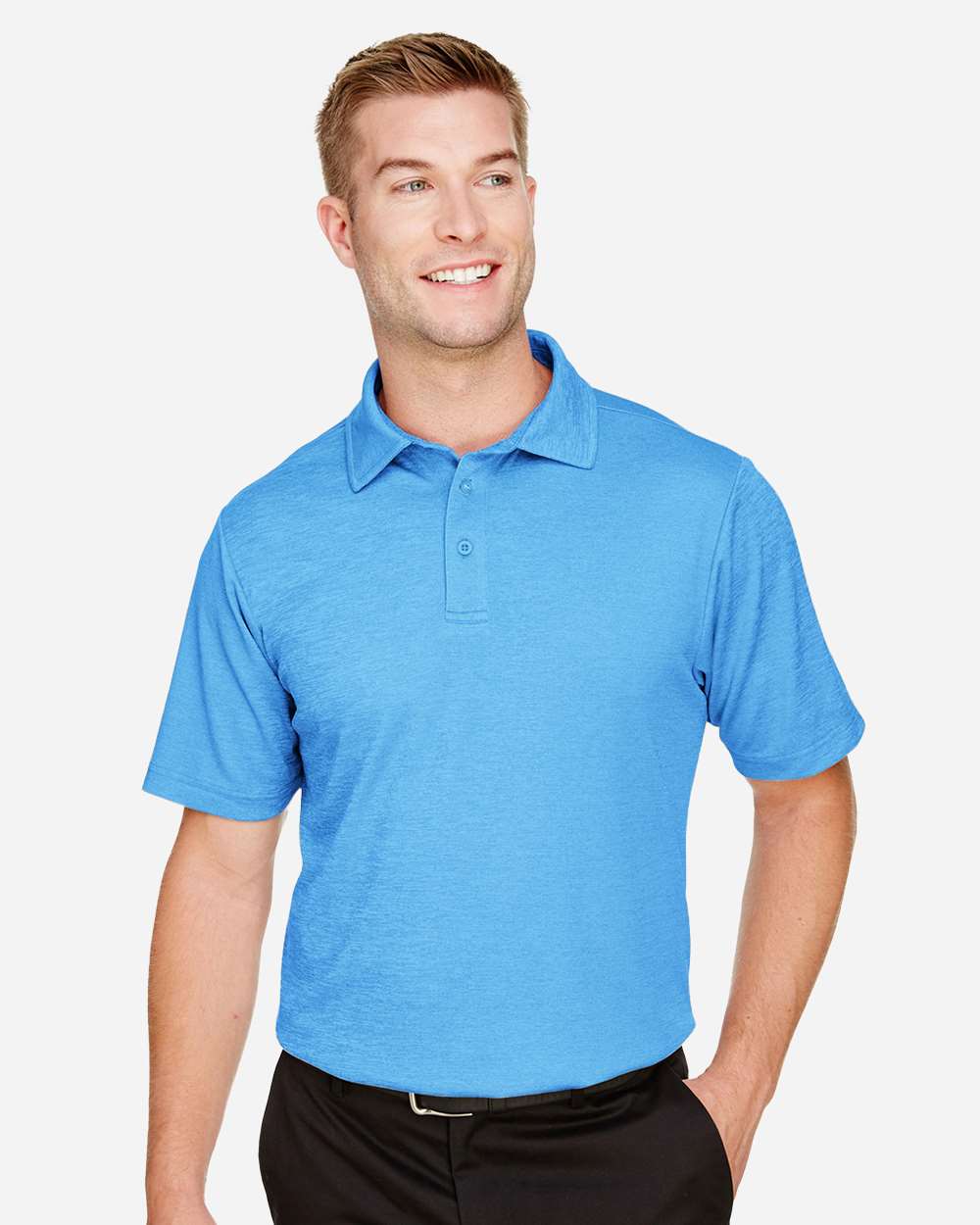 Men's CrownLux Performance® Address Mélange Polo – DG22 – Ocean Blue Melange
