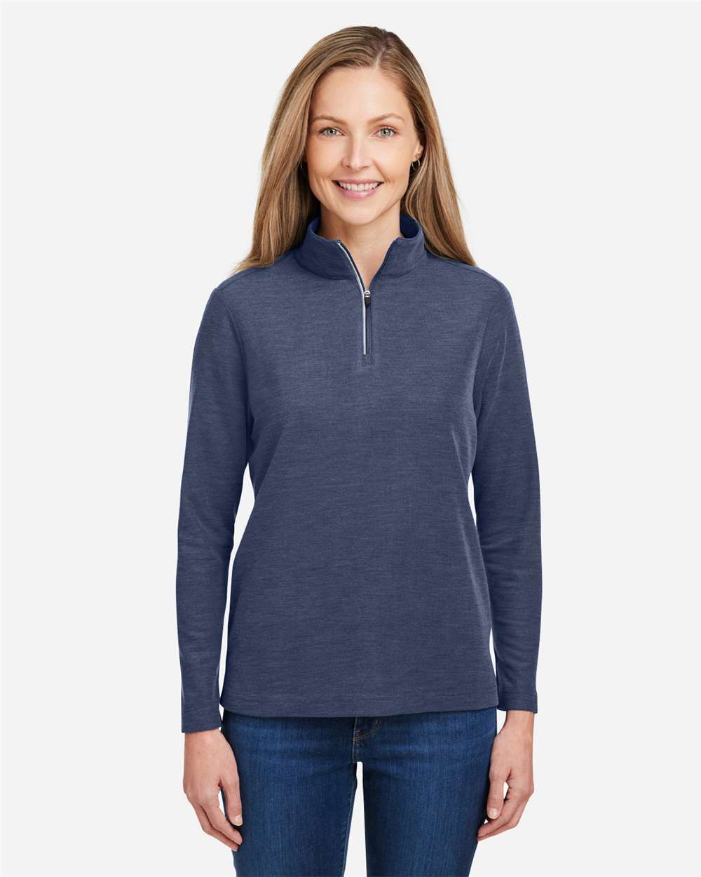 Women's Fusion ChromaSoft™ Pique Quarter-Zip Pullover – CE405W – Classic Navy Heather