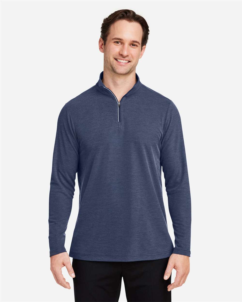Men's Fusion ChromaSoft™ Pique Quarter-Zip Pullover – CE405 – Classic Navy Heather