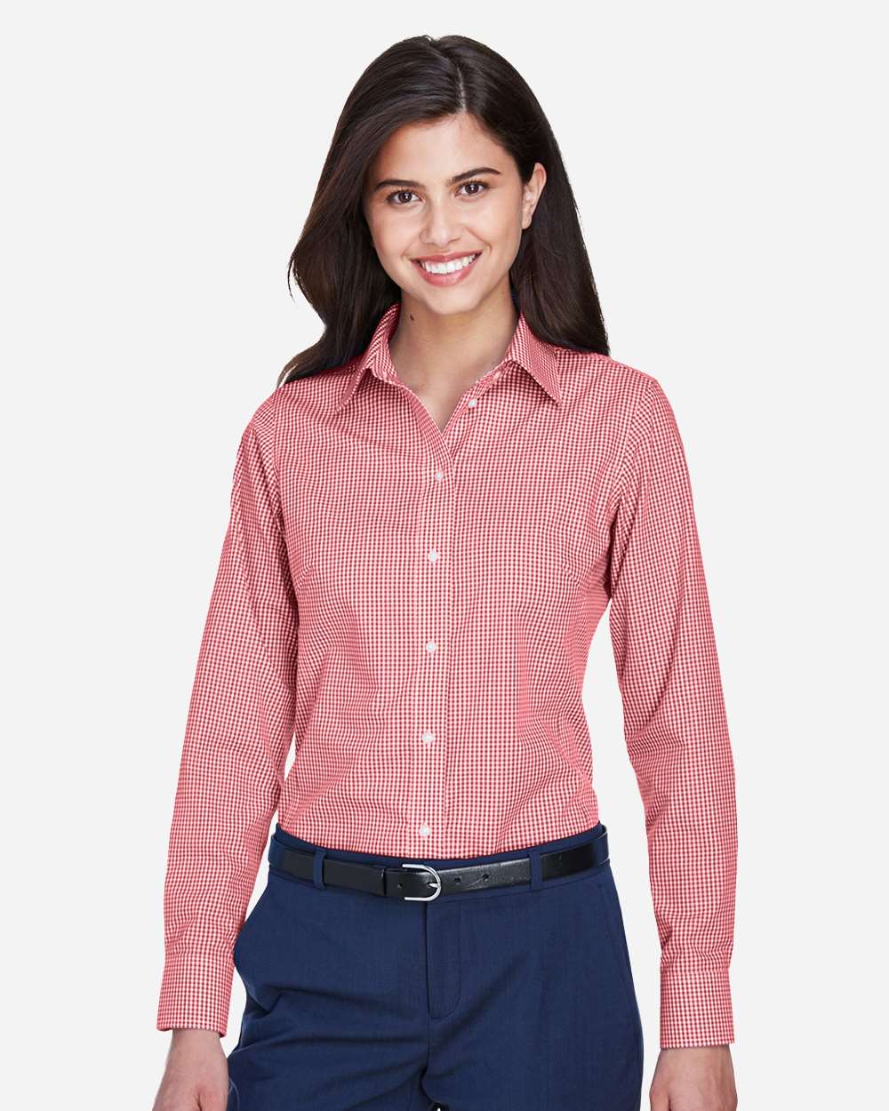 Women's Crown Collection® Gingham Check Woven Dress Shirt – D640W – Red