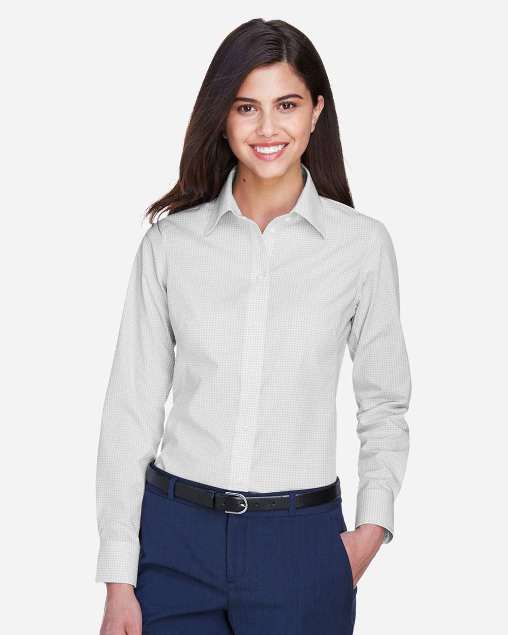 Women's Crown Collection® Gingham Check Woven Dress Shirt – D640W – Silver