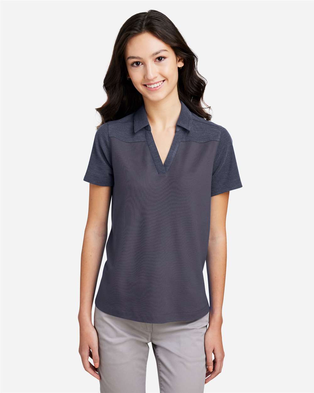 Women's Fusion ChromaSoft™ Colorblock Polo – CE112CW – Classic Navy/ Classic Navy Heather