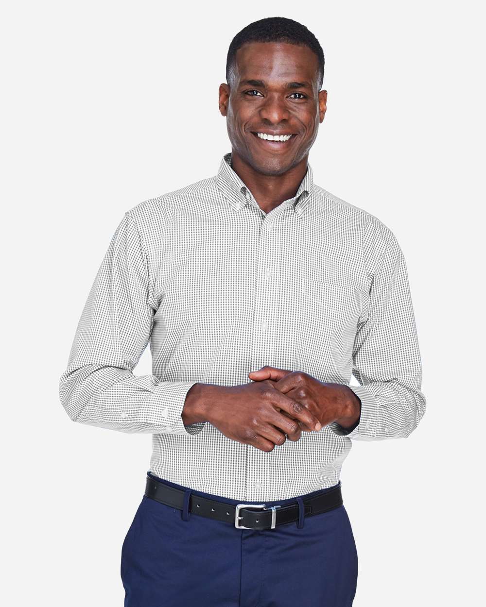 Men's Crown Collection® Gingham Check Woven Dress Shirt – D640 – Silver