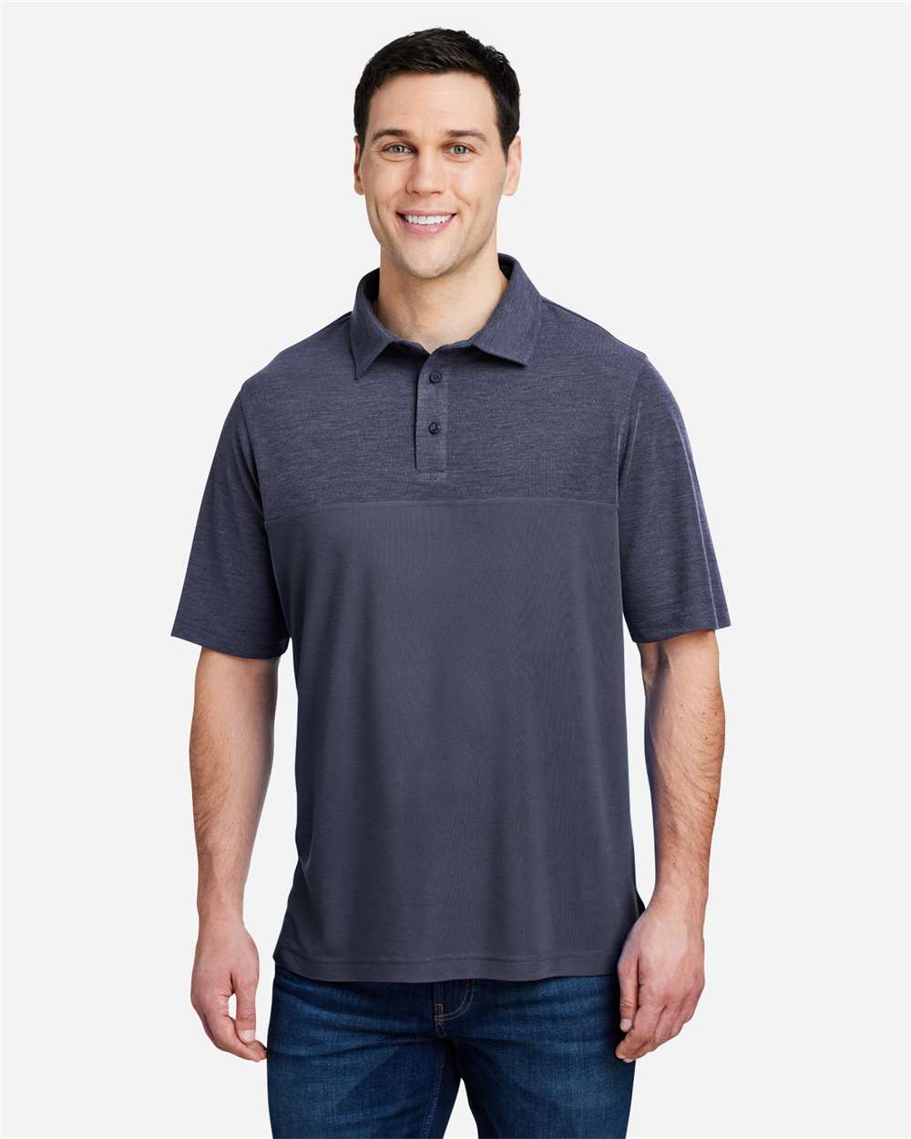 Men's Fusion ChromaSoft™ Colorblock Polo – CE112C – Classic Navy/ Classic Navy Heather