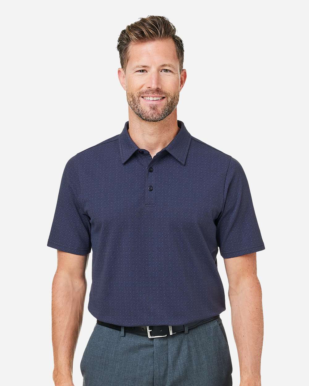 Men's Crownlux Performance® Geo Polo – DG101 – Navy/ French Blue