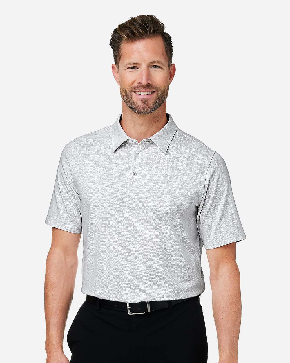 Men's Crownlux Performance® Geo Polo – DG101 – White/ Silver