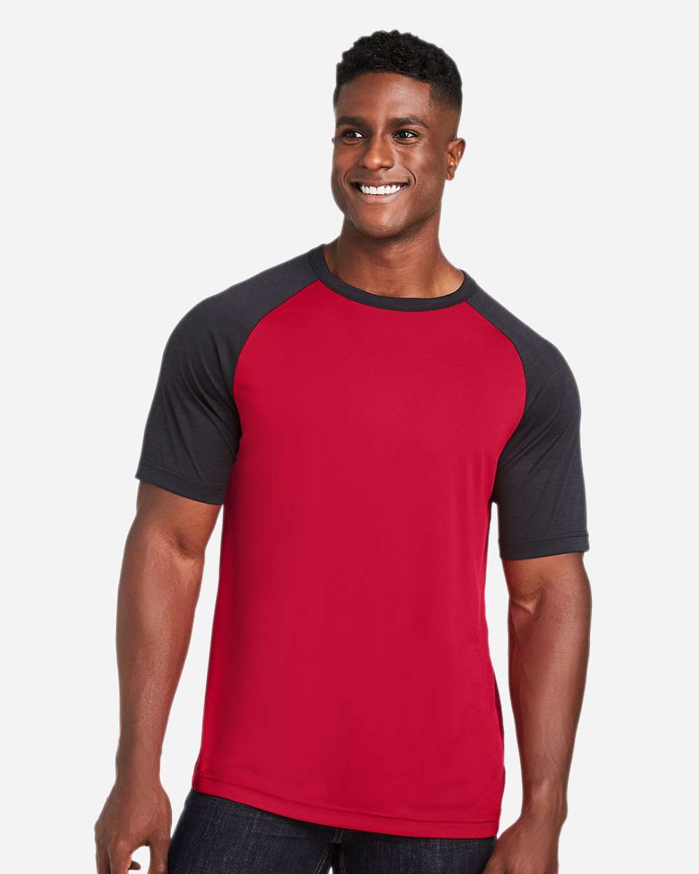 Unisex Zone Colorblock Raglan T-Shirt – TT62 – Sport Red/ Black Heather
