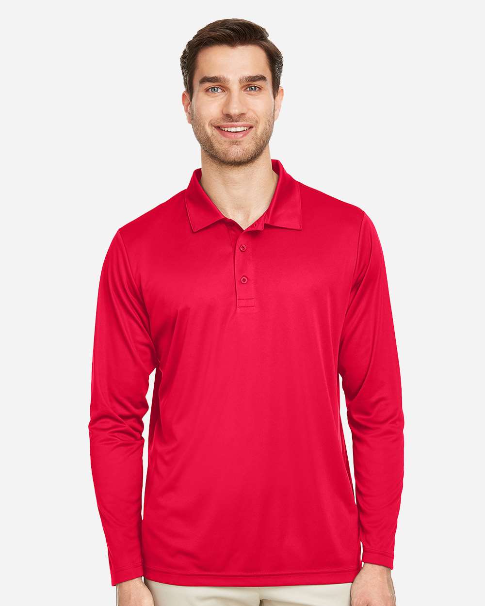 Men's Zone Performance Long Sleeve Polo – TT51L – Sport Red