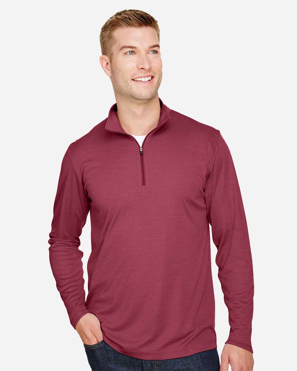 Men's Zone Sonic Heather Performance Quarter-Zip Pullover – TT31H – Sport Maroon Heather