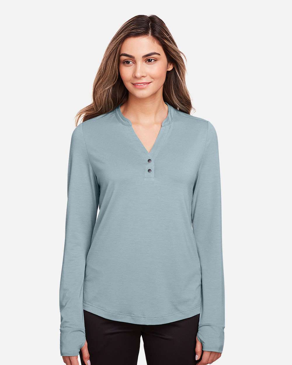 Women's JAQ Stretch Performance V-Neck Snap Pullover – NE400W – Opal Blue