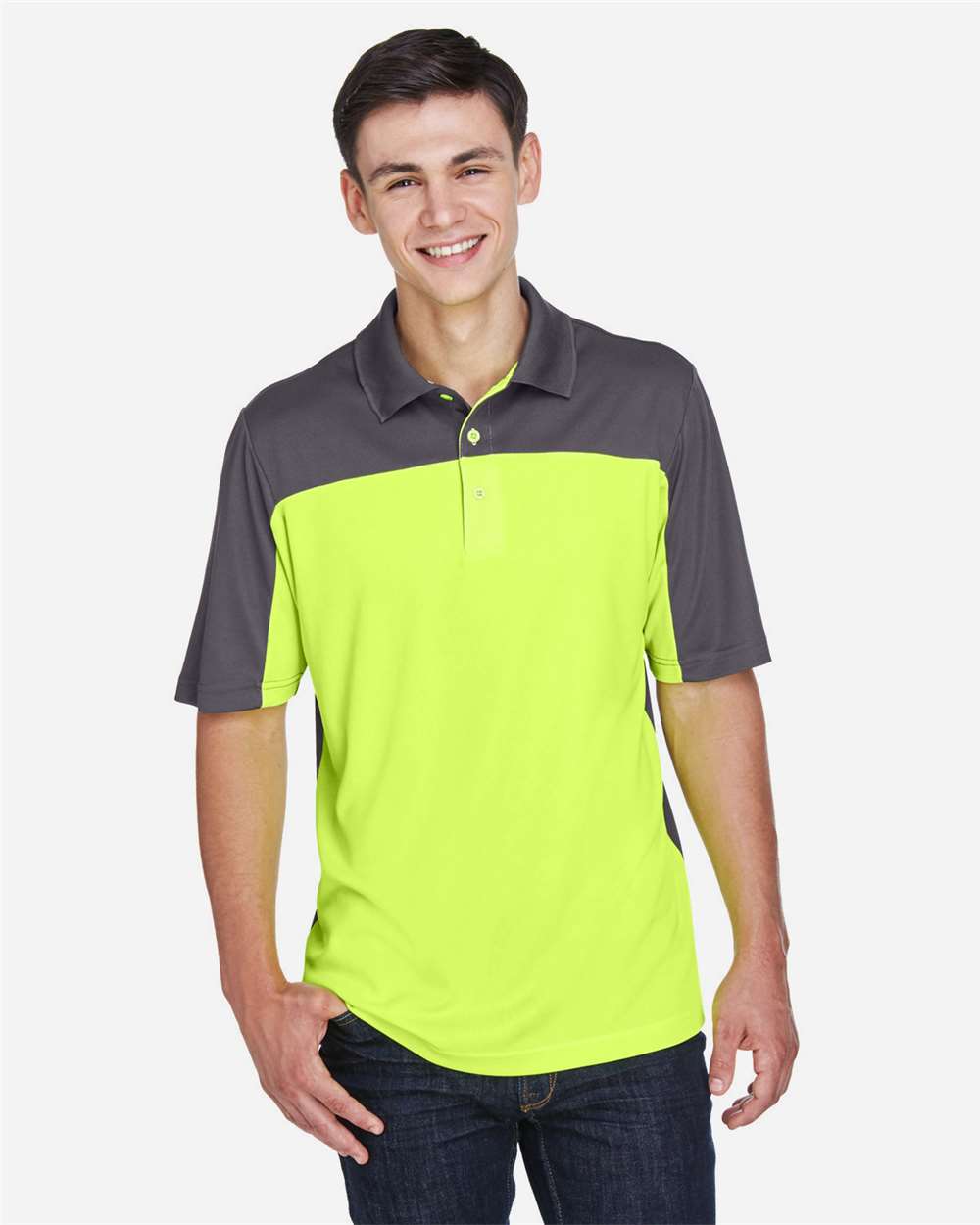 Men's Balance Colorblock Performance Piqué Polo – CE101 – Safety Yellow/ Carbon