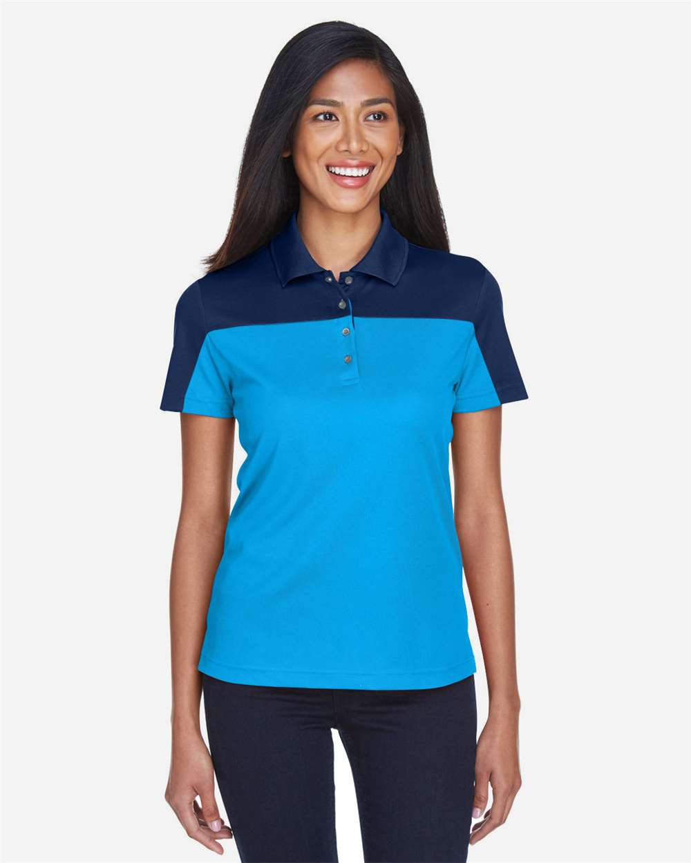 Women's Balance Colorblock Performance Piqué Polo – CE101W – Electric Blue/ Classic Navy