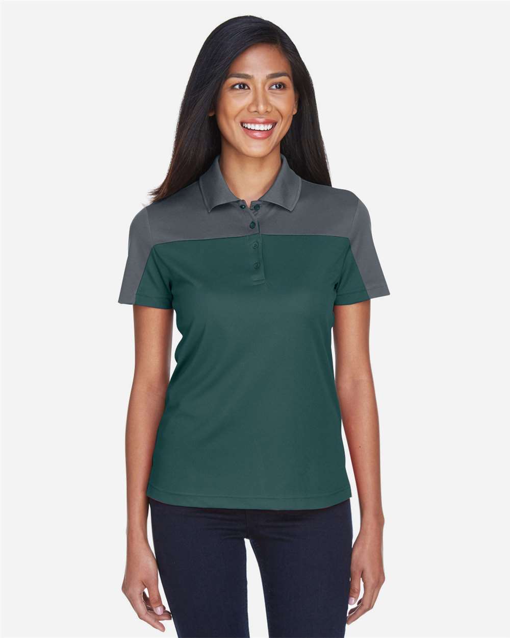Women's Balance Colorblock Performance Piqué Polo – CE101W – Forest/ Carbon